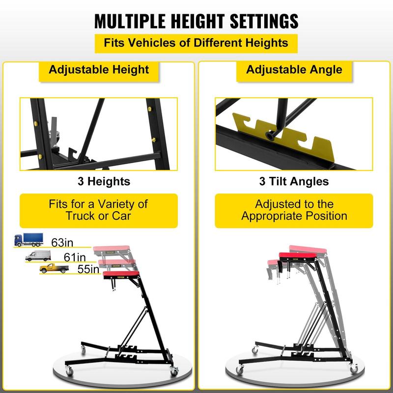 400 LBS Capacity Adjustable High Creeper for Auto Repair, Heavy-Duty Foldable Mechanics Creeper with 4 Swivel Casters, Height Adjustable from 48" to 76"