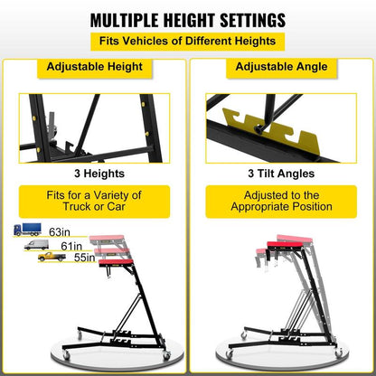 400 LBS Capacity Adjustable High Creeper for Auto Repair, Heavy-Duty Foldable Mechanics Creeper with 4 Swivel Casters, Height Adjustable from 48" to 76"