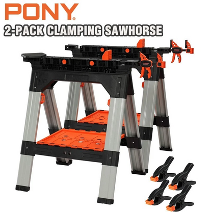 PONY 2-Pack Clamping Sawhorses, 1200 LBS Load Capacity