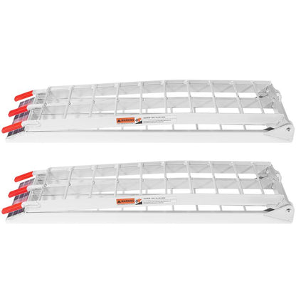 1500 lbs Capacity Folding Aluminum Ramps, 2-Pack Heavy-duty ramps designed for effortless loading of ATVs, motorcycles, lawn mowers, and more into pickup trucks and trailers.