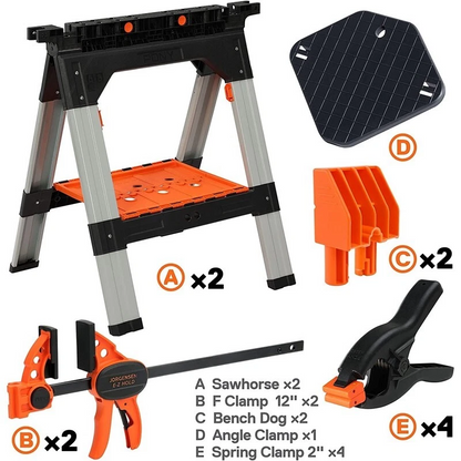 PONY 2-Pack Clamping Sawhorses, 1200 LBS Load Capacity