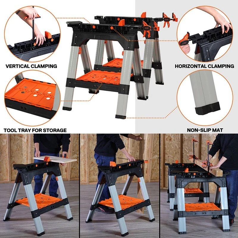 PONY 2-Pack Clamping Sawhorses, 1200 LBS Load Capacity