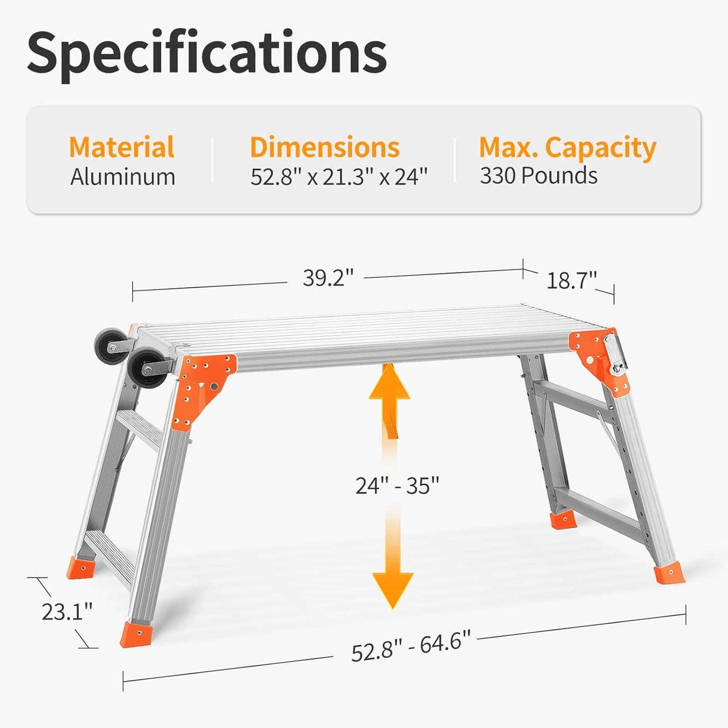 Multifunctional & Adjustable Work Platform with Wheels