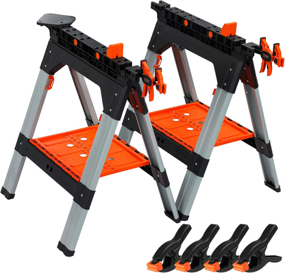 PONY 2-Pack Clamping Sawhorses, 1200 LBS Load Capacity