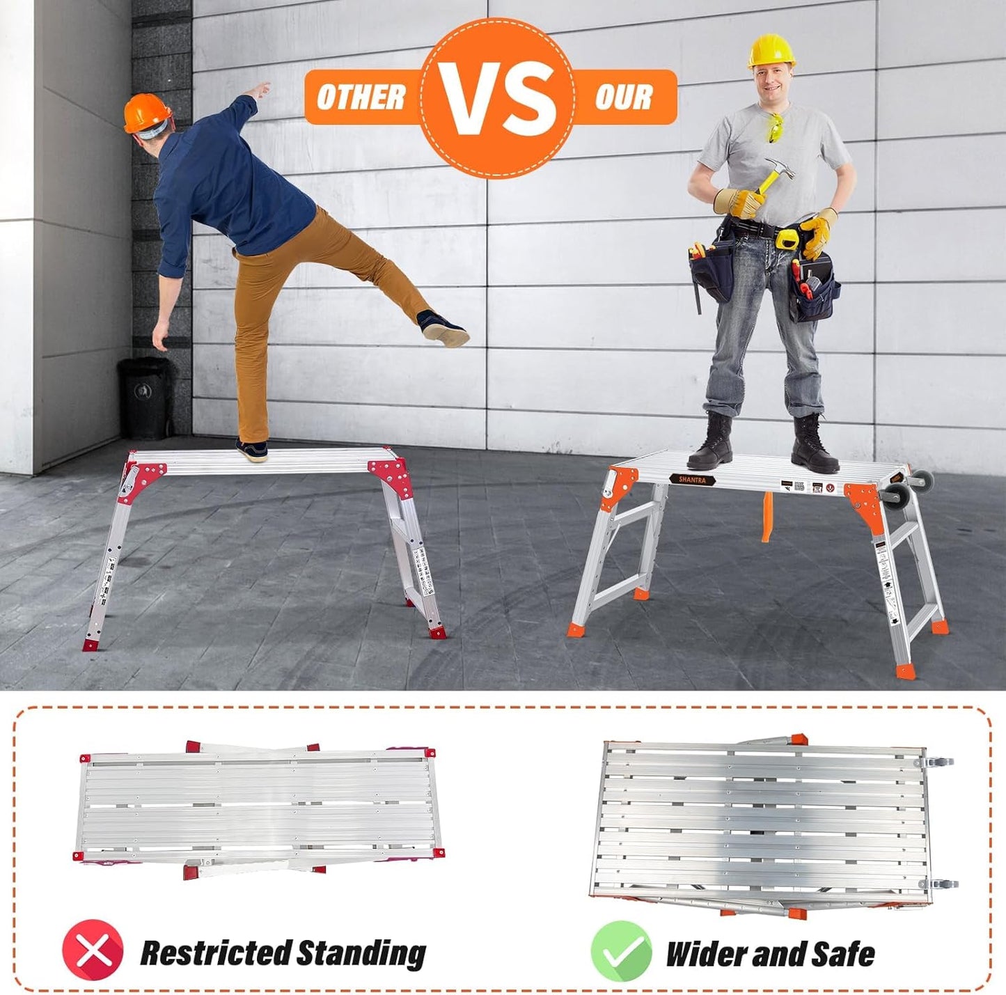Multifunctional & Adjustable Work Platform with Wheels