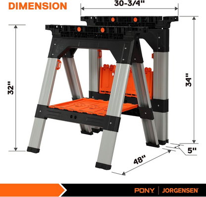 PONY 2-Pack Clamping Sawhorses, 1200 LBS Load Capacity