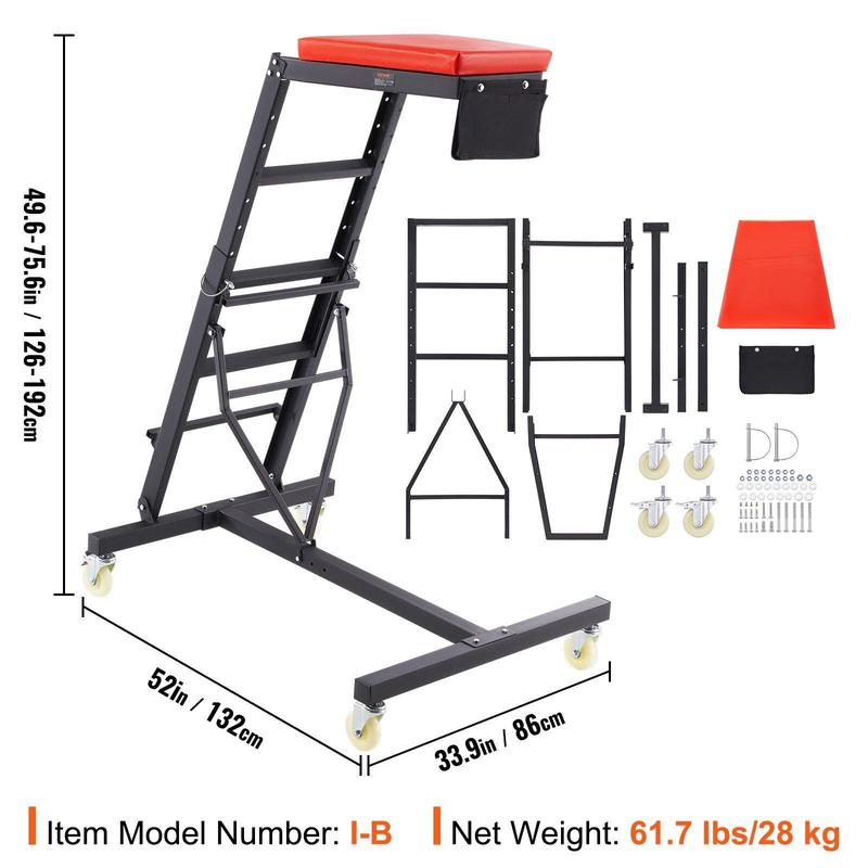 400 LBS Capacity Adjustable High Creeper for Auto Repair, Heavy-Duty Foldable Mechanics Creeper with 4 Swivel Casters, Height Adjustable from 48" to 76"