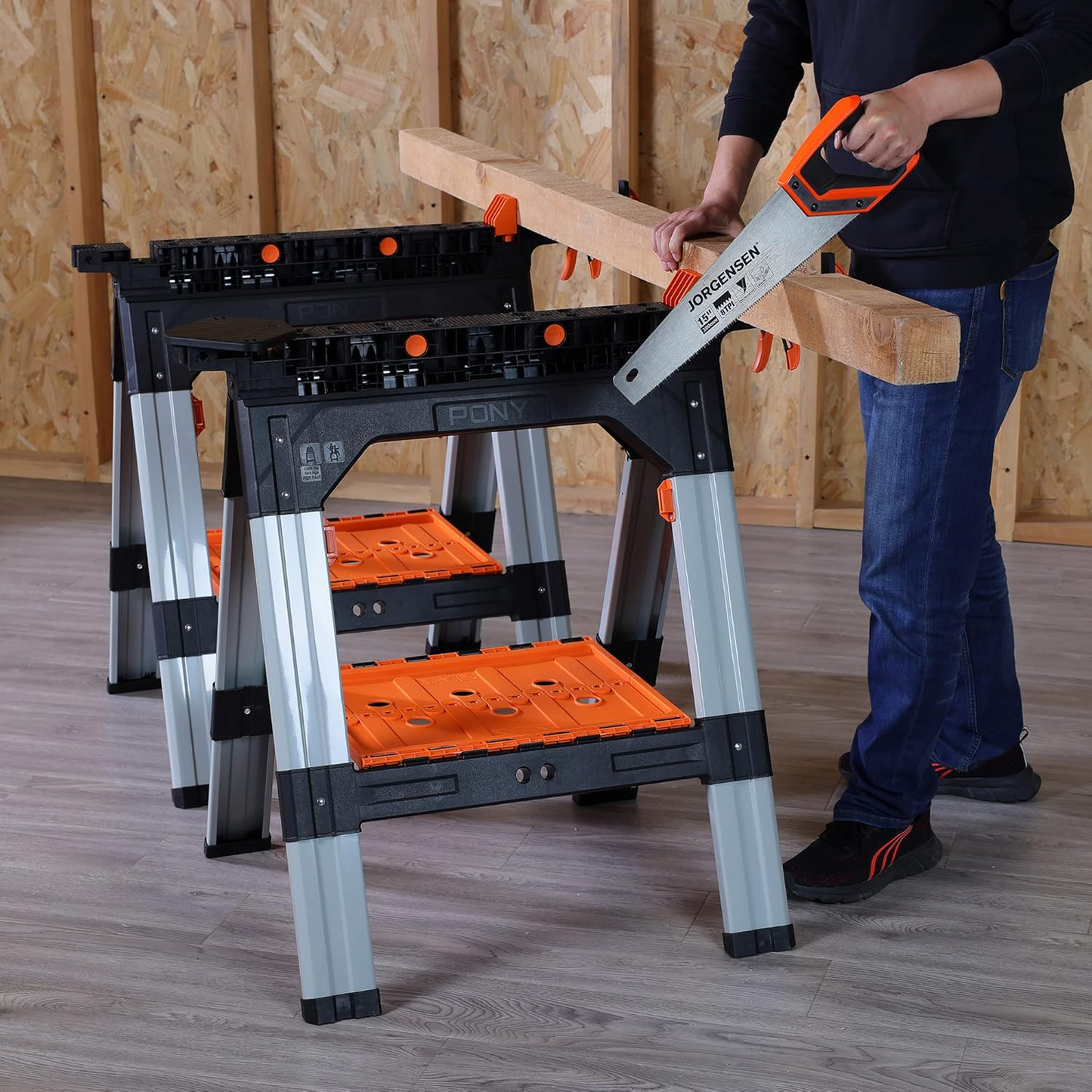 PONY 2-Pack Clamping Sawhorses, 1200 LBS Load Capacity
