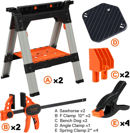 PONY 2-Pack Clamping Sawhorses, 1200 LBS Load Capacity