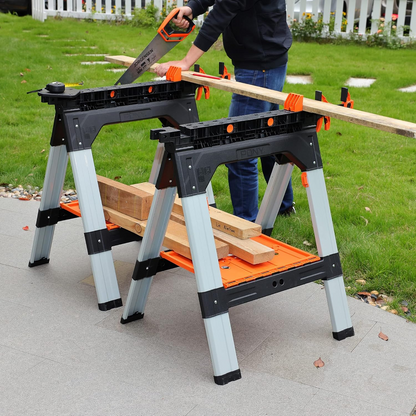 PONY 2-Pack Clamping Sawhorses, 1200 LBS Load Capacity